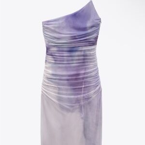 Zara Asymmetrical Printed Tulle Dress in Purple